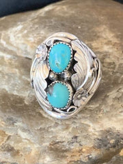 Navajo Kingman Turquoise Multi-Stone Ring | Authentic Native American Sterling Silver | Sz 11.5 | 14174