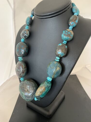 Navajo Graduated Sterling Silver Natural Blue Nugget Turquoise Necklace | Authentic Native American | 21" | 627