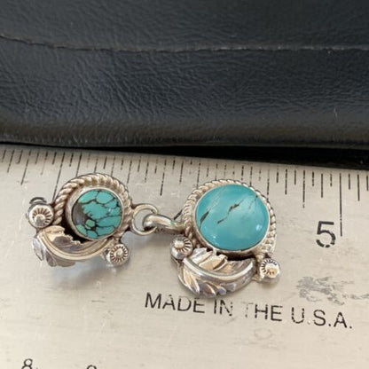 Handmade Navajo Spiderweb Turquoise Dangle Earrings | Sterling Silver Post | Authentic Native American | 1483