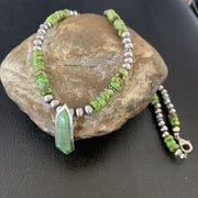 Navajo Green Gaspeite Turquoise Inlay Pendant | Sterling Silver | Authentic Native American Handmade | 13269