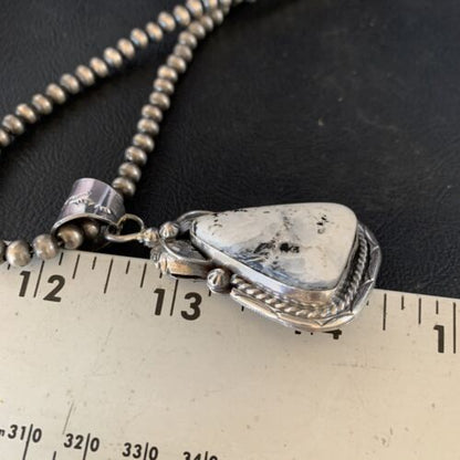 Men's Women's White Buffalo Turquoise Pendant | Sterling Silver Necklace | Authentic Native American Handmade | 14199
