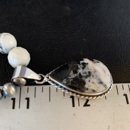 Men's Navajo White Buffalo Turquoise Pendant Necklace | Sterling Silver | Authentic Native American Handmade | 13833