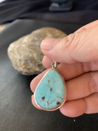 Navajo Blue Bisbee Turquoise Pendant | Sterling Silver | 1.5" | Authentic Native American Handmade | 1619