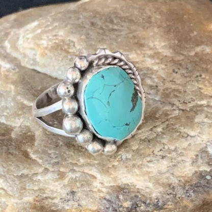 Navajo Blue Spiderweb Turquoise Ring | Sterling Silver | Sz 8.5 | Authentic Native American Handmade | 13527