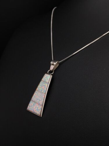 Navajo Opal Inlay Pendant | Sterling Silver Chain Necklace | Authentic Native American Handmade | 18" | 4776