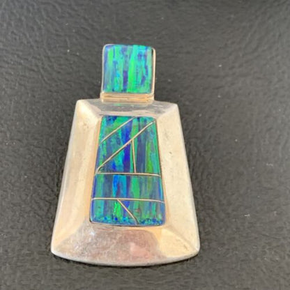 Authentic Native American Navajo Sterling Silver Blue Opal Inlay Pendant | Handmade Jewelry | 13331
