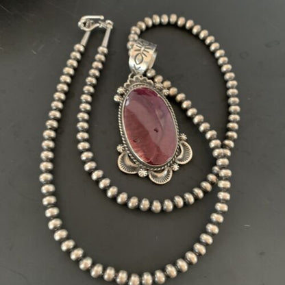 Navajo Purple Spiny Oyster Pendant Necklace | Sterling Silver | Authentic Native American Handmade | 11303