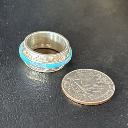 Navajo Blue Turquoise Opal Inlay Eternity Band Ring | Sterling Silver | Sz 6.5 | 14543