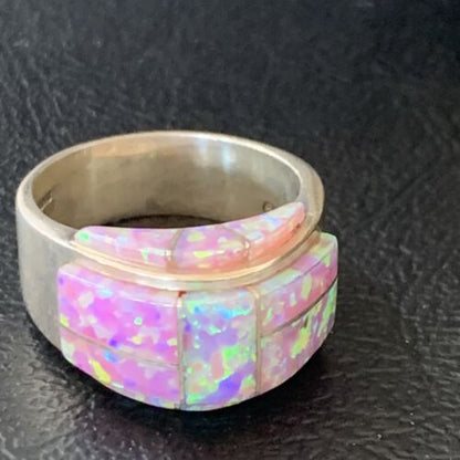 Navajo Pink Opal Inlay Band Ring | Sz 9 | Authentic Native American Handmade | 12407