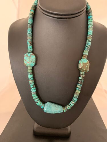 Navajo Turquoise Nugget Heishi Bead Necklace | Sterling Silver | Authentic Native American Handmade | 21" | 4654