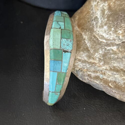 Native American Men's Blue Green Turquoise Inlay Bracelet | Sterling Silver | 14529