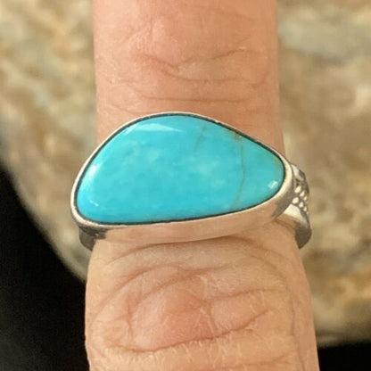 Navajo Blue Turquoise Ring | Sterling Silver | Sz 5 | Authentic Native American Handmade | 10363