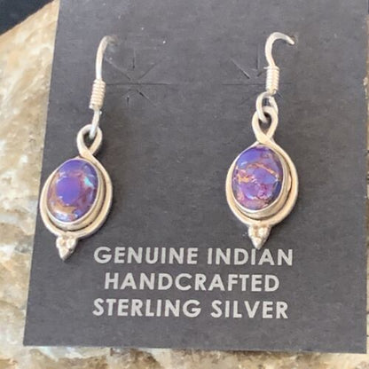 Navajo Purple Turquoise Dangle Inlay Earrings | Sterling Silver | Authentic Native American Handmade | 12683