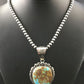 Navajo Kingman Blue Turquoise Pendant Necklace | Sterling Silver Pearls | Authentic Native American Handmade | 10093