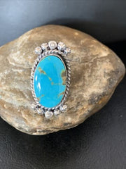 Southwestern Navajo Blue Kingman Turquoise Ring | Sterling Silver | Sz 8 | 13380