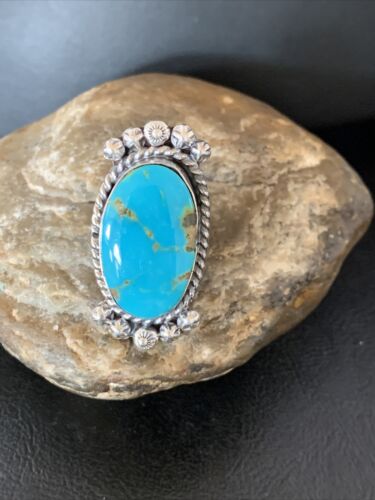 Southwestern Navajo Blue Kingman Turquoise Ring | Sterling Silver | Sz 8 | 13380