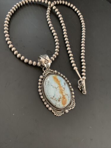 Navajo Golden Hills Turquoise Pendant Necklace | Sterling Silver | Authentic Native American Handmade | 11313