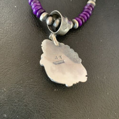 Navajo Pearls Purple Sugilite Necklace Pendant | Sterling Silver | Authentic Native American Handmade | 10720