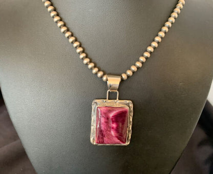 Navajo Pearls Purple Spiny Oyster Pendant Necklace | Sterling Silver | Authentic Native American Handmade | 10946