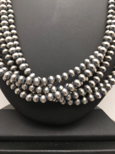 Navajo Pearls 5mm Sterling Silver Necklace | 6-Strand Pendant 30.5" | Native American | 93630