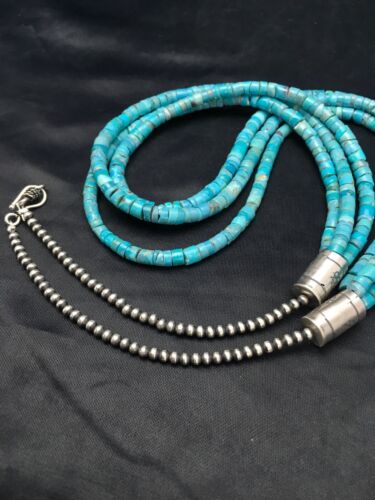 Navajo Turquoise Heishi 3 Strand Necklace | Sterling Silver | Authentic Native American Handmade | 2583