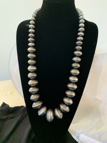 Navajo Handmade Stamped Sterling Silver Graduated Necklace | Native American | 30"| 221