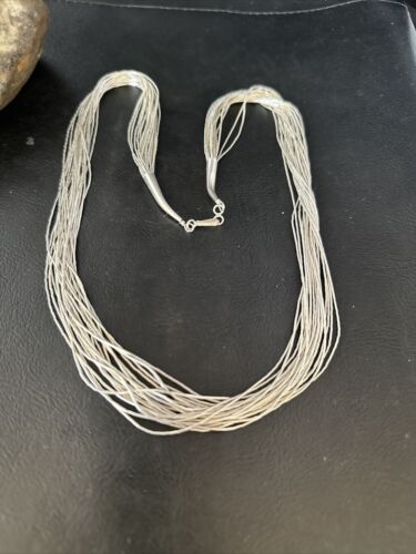 Handmade Liquid Heishi Necklace | 20 Strands Sterling Silver | 22" Silver Tubes | 14708