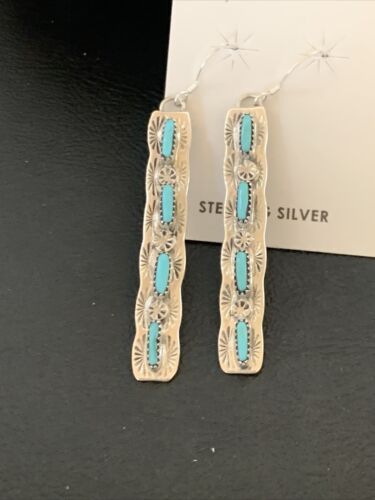 Navajo Turquoise Dangle Earrings | Sterling Silver | 2" Long | Authentic Native American Handmade | 12122