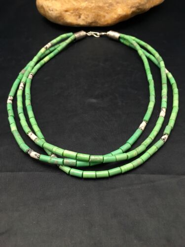 Navajo Green Turquoise & Howlite 3 Strand Necklace | Sterling Silver | Authentic Native American Handmade | 4163