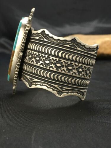 Navajo Men's Turquoise #8 Cuff Bracelet | Sterling Silver | Authentic Native American Handmade | 13646
