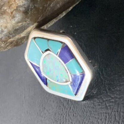 Navajo Blue Turquoise Lapis Opal Necklace Pin | Sterling Silver | 1" | Authentic Native American Handmade | 13697
