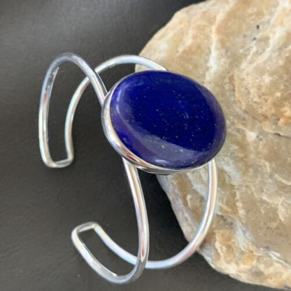 Minimalist Women's Blue Lapis Lazuli Cuff Wire Bracelet | Sterling Silver | 12873