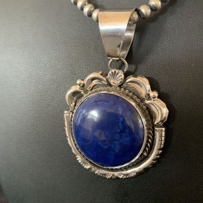 Native American Navajo Blue Lapis Pendant Necklace | Sterling Silver | Authentic Handmade | 11677 - Masha USA