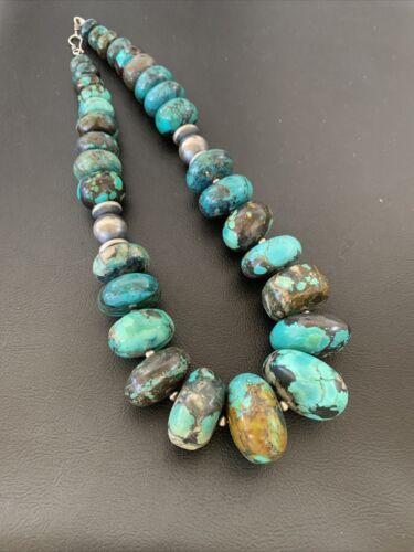 Navajo Pearls Sterling Silver Graduated Chunky Turquoise Necklace | Authentic Native American | 22" | 1749