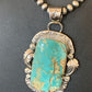 Navajo Pearls Necklace with Blue Royston Turquoise Pendant | Sterling Silver | Native American Handmade | 12289