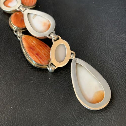 Navajo Lariat Necklace with Orange Spiny Oyster Earrings | Sterling Silver Pendant | 20" | Authentic Native American Handmade | 13882
