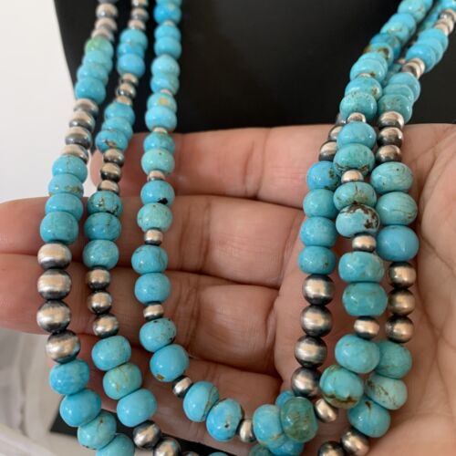 Navajo Blue Turquoise Sterling Silver Graduated Bib Necklace | 3-Strand | 22" | Authentic Native American | 02153