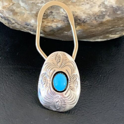 Navajo Turquoise Keyring | Sterling Silver | Authentic Native American Handmade | 2" | 11598