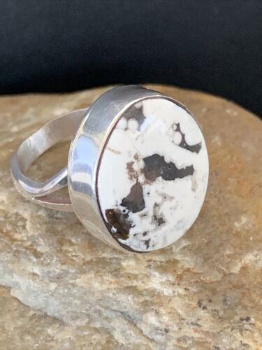 Navajo White Buffalo Turquoise Ring | Sterling Silver | Sz 7 | Authentic Native American Handmade | 01821