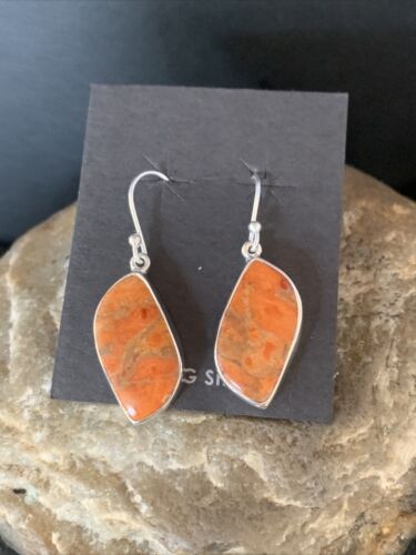 Native American Orange Apple Coral Earrings | Sterling Silver | 1" | 14095