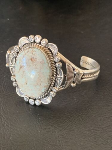 Navajo Dry Creek Turquoise Cuff Bracelet | Sterling Silver | Authentic Native American Handmade | 2118