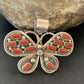 Navajo Red Coral Butterfly Pendant | Authentic Native American Sterling Silver | Multi-Stone | 1.5" | 1998