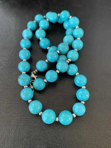 Native American Navajo Pearls Blue Turquoise Bead Necklace | Sterling Silver | 20" | 11806