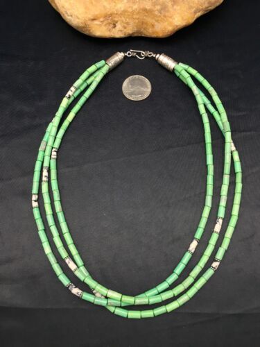 Navajo Green Turquoise & Howlite 3 Strand Necklace | Sterling Silver | Authentic Native American Handmade | 4163