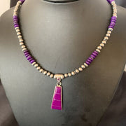 Navajo Pearl Necklace Purple Sugilite Inlay Pendant | Sterling Silver | Authentic Native American Handmade | 12619