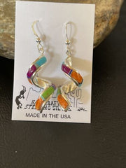 Navajo Swirl Turquoise Spiny Opal Inlay Earrings | Sterling Silver | 1.25" | 1551