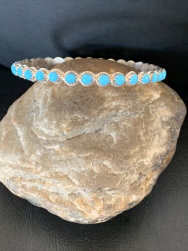 Sterling Silver Blue Kingman Turquoise Cuff Bracelet Bangle | 9.5" | Authentic Native American Handmade | 12316