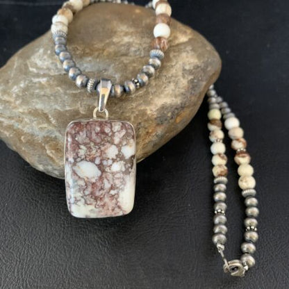 Navajo Wild Horse Turquoise Necklace Pendant | Sterling Silver | 21" | Authentic Native American Handmade | 13863