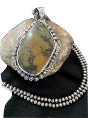Navajo Green Kingman Turquoise Pendant Necklace | Sterling Silver | Authentic Native American Handmade | 1311