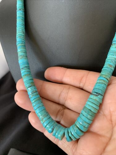 Authentic Native American Navajo Turquoise Heishi Necklace | Sterling Silver Graduated Navajo Pearls | 19" | 13214